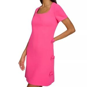 NWT KARL LAGERFELD PARIS Fuchsia Pink Bow Scuba Squareneck Sheath Dress